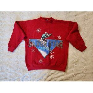Vintage 80s Red SILVER STAR Canada Ski Skiing Sweatshirt USA Made Tultex LARGE